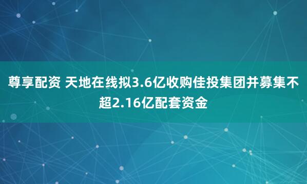 尊享配资 天地在线拟3.6亿收购佳投集团并募集不超2.16亿配套资金